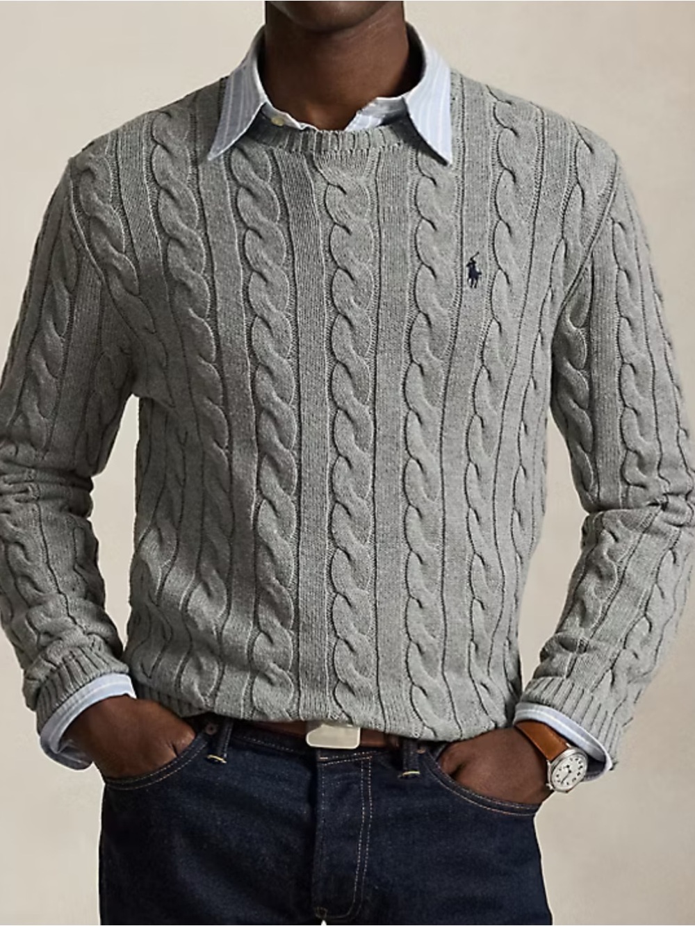 Polo Ralph Lauren Cable-Knit Sweater Grey Size XL MSRP $145 coastal/ fisherman